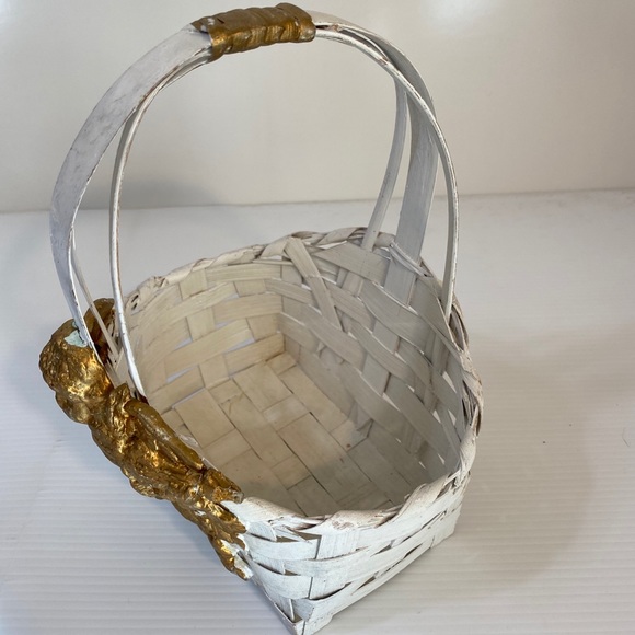 Romantic Angel Cherub Basket Victorian Gold Angels White Handcrafted Basket - Picture 6 of 14